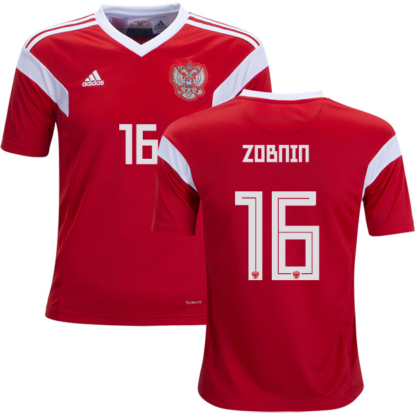 Russia #16 Zobnin Home Kid Soccer Country Jersey
